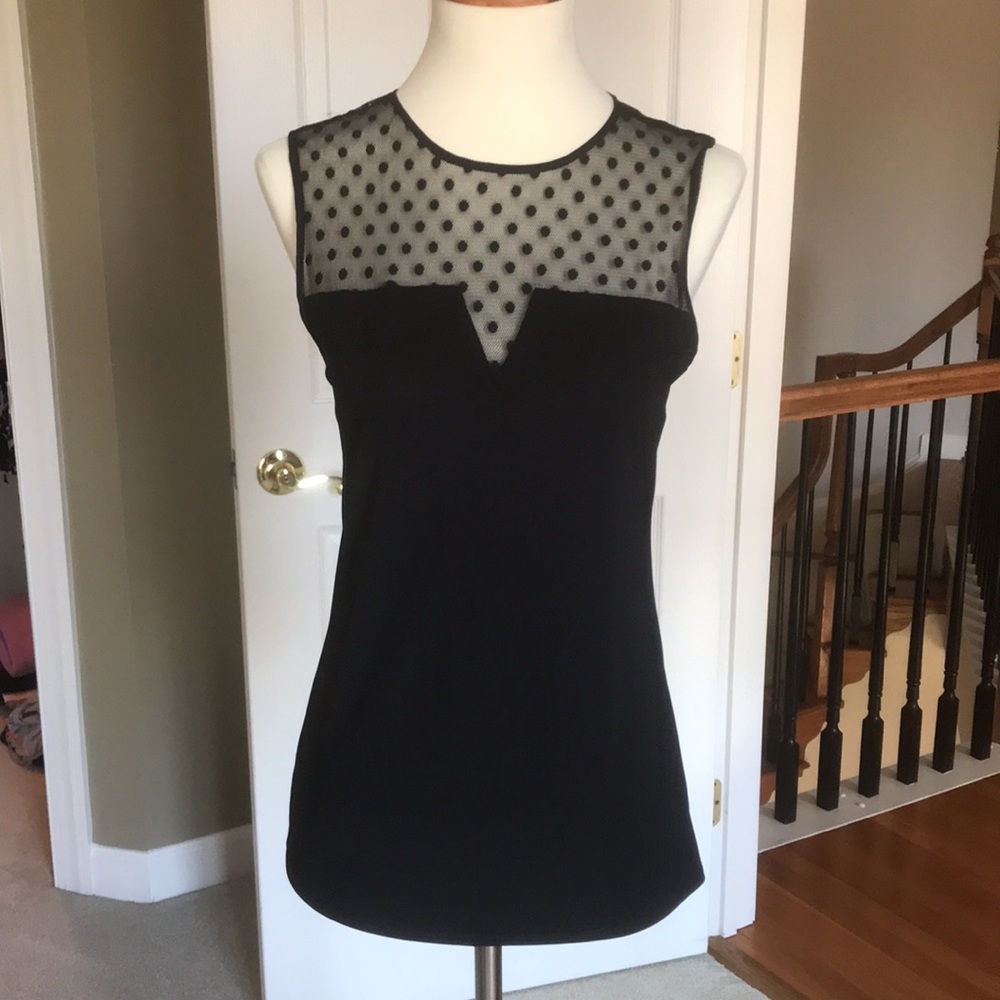 Ann Taylor sleeveless blouse with sheer dot design